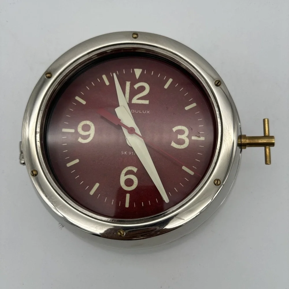 Rare Vgt Pendulux Deep Sea Wall Clock polished cast‎ aluminum Brass Detail Red